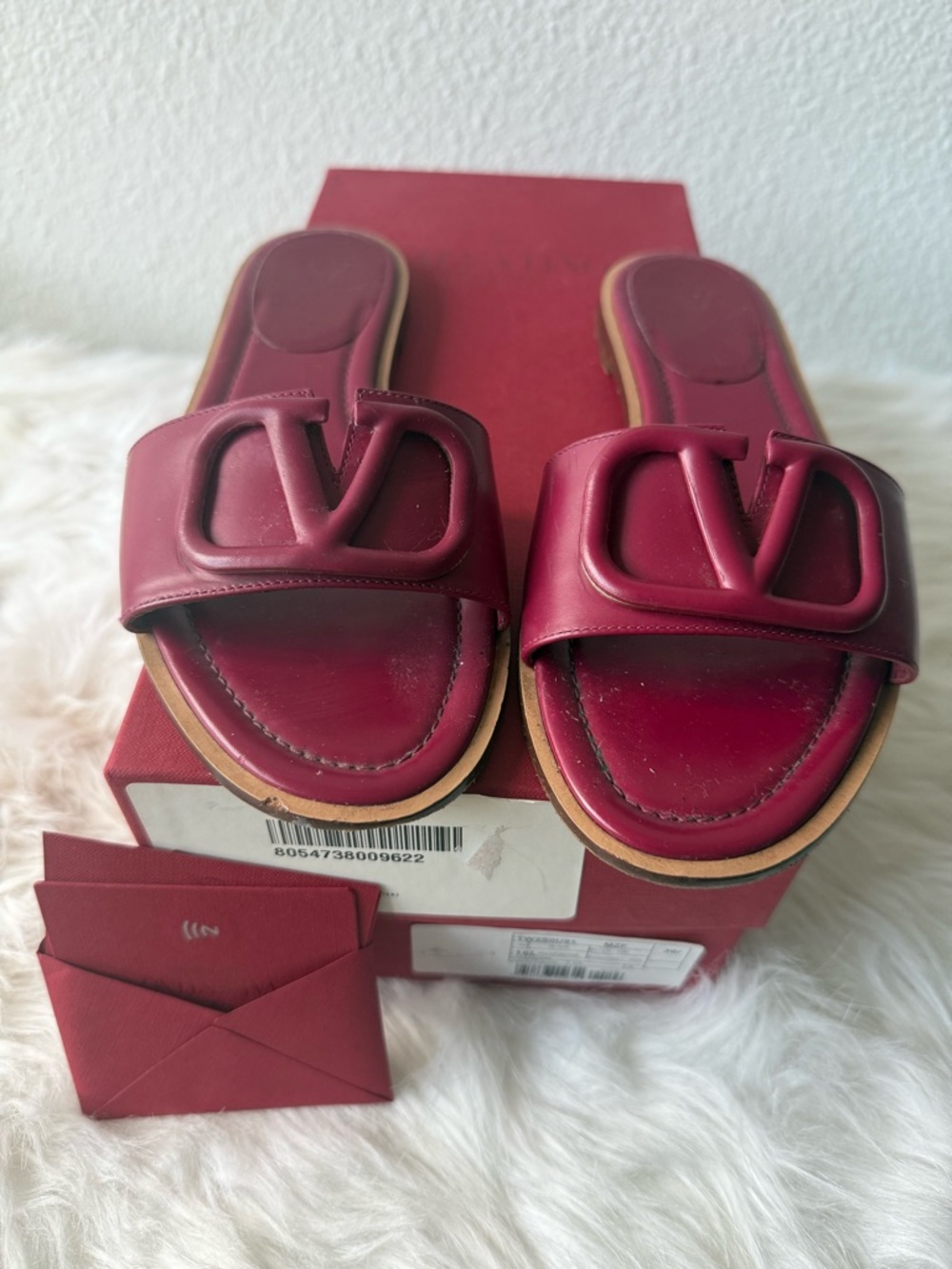 Valentino Garavani Women's Burgundy V-Logo Leather Slide Sandals